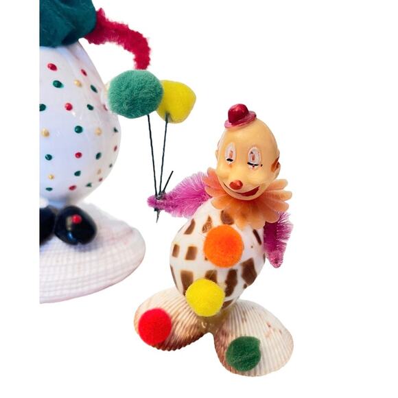 VTG Set (2) SEA SHELL CLOWNS Balloons Pipe Cleaners Shells Circus 6.5” Folk Art - Picture 4 of 6